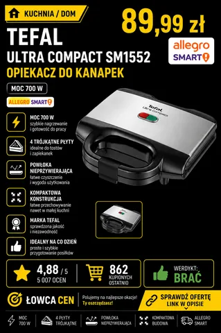 Opiekacz do kanapek Tefal 700 W 4-trójkątne płyty