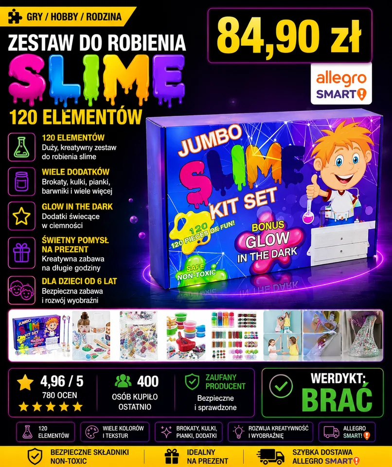 Zestaw do robienia slime'ów Regmag 120 elementów plastikowy 6 lat +