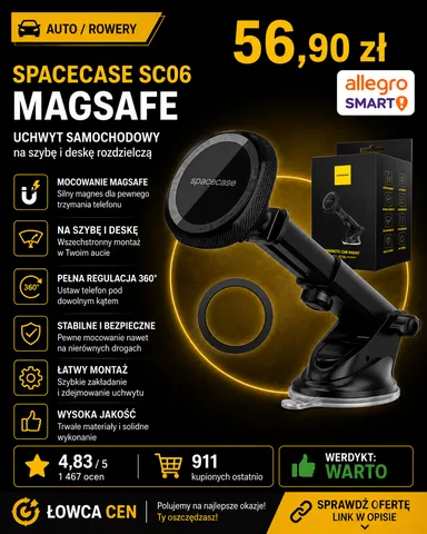 Uchwyt samochodowy MagSafe na szybę Spacecase magnetyczny 360°