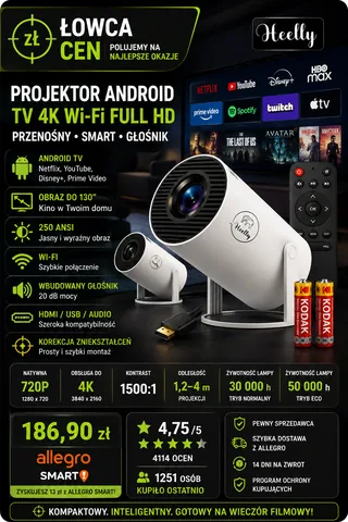 Projektor LED Heelly Android Obrotowy 4K Mini biały