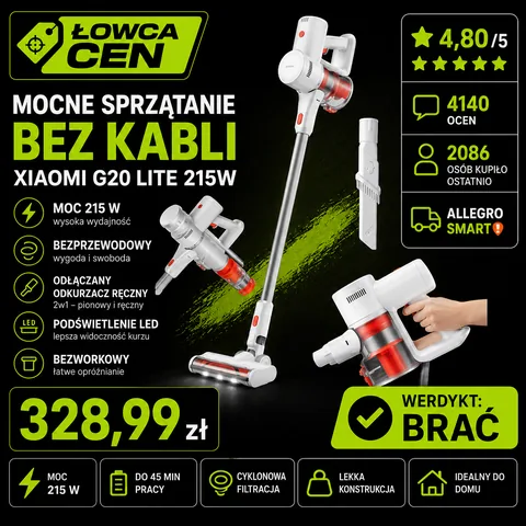 Odkurzacz pionowy Xiaomi G20 Lite 215W biały