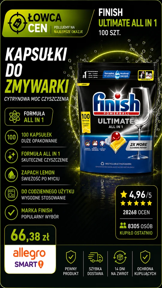 Finish Ultimate kapsułki do zmywarki do naczyń zapach cytryna 100 sztuk