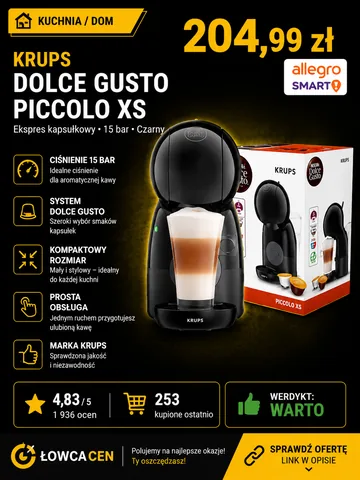 Ekspres kapsułkowy Krups Dolce Gusto Piccolo XS 15 bar czarny