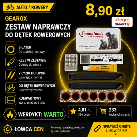 Zestaw naprawczy do opon rowerowych Gearox 8 łatek klej 8ml
