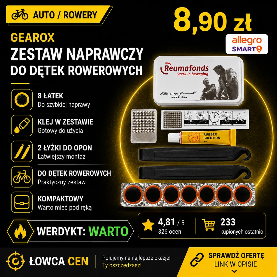 Zestaw naprawczy do opon rowerowych Gearox 8 łatek klej 8ml
