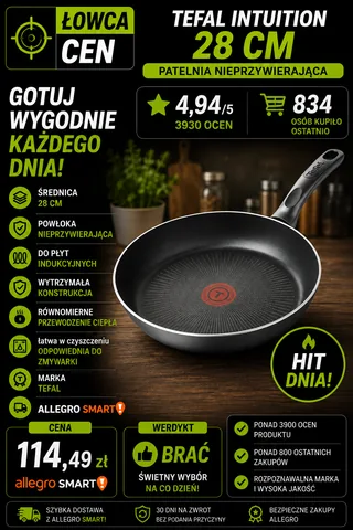 Patelnia tradycyjna Tefal Intuition 28 cm NIEPRZYWIERAJĄCA indukcja stal