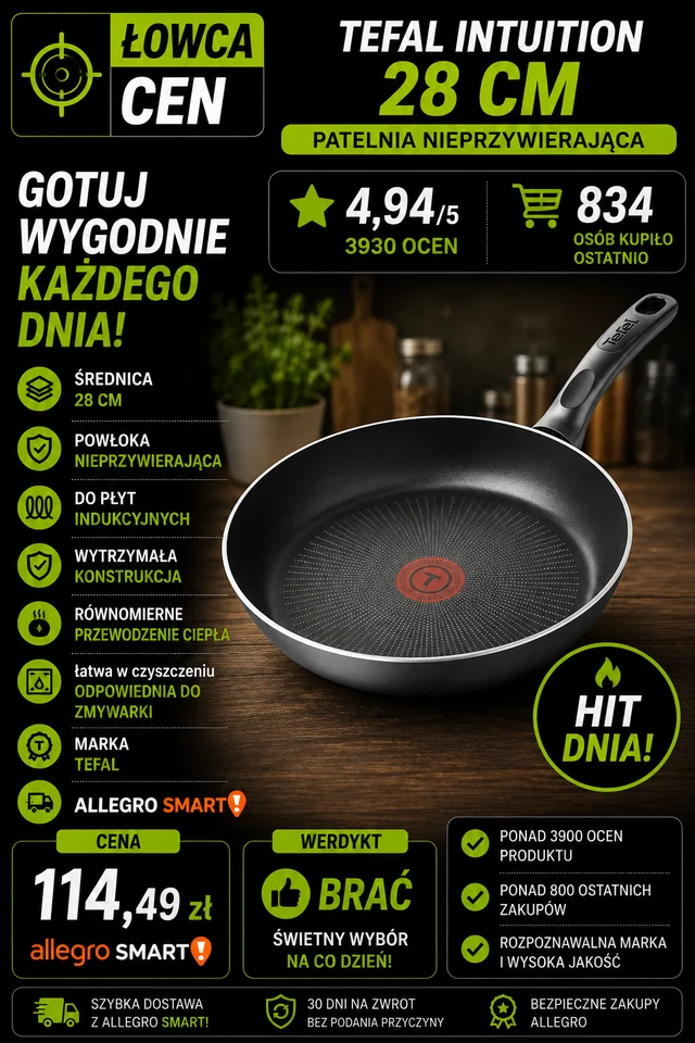 Patelnia tradycyjna Tefal Intuition 28 cm NIEPRZYWIERAJĄCA indukcja stal