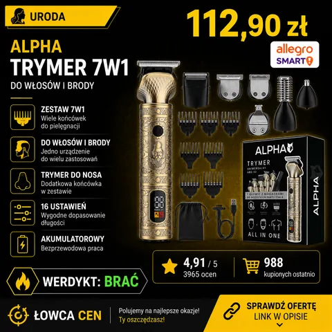Maszynka Do Strzyżenia Włosów, Brody 7W1 - Trymer Do Nosa + Golarka Alpha