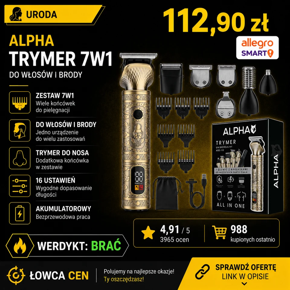 Maszynka Do Strzyżenia Włosów, Brody 7W1 - Trymer Do Nosa + Golarka Alpha