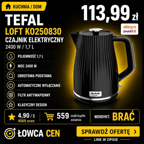 Czajnik elektryczny Tefal Loft 2400 W 1,7 l czarny