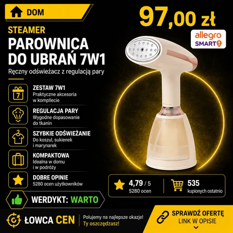 PAROWNICA DO UBRAŃ ŻELAZKO PAROWE STEAMER PAROWY ZESTAW AKCESORIA KLIPS 7w1