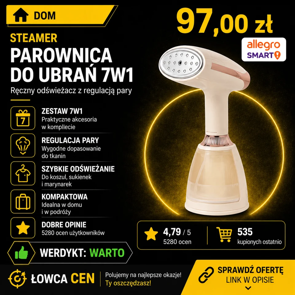PAROWNICA DO UBRAŃ ŻELAZKO PAROWE STEAMER PAROWY ZESTAW AKCESORIA KLIPS 7w1