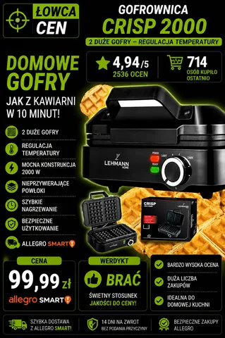 GOFROWNICA NA 2 DUŻE WYSOKIE GOFRY REGULACJA TEMPERATURY CRISP 2000 MOCNA
