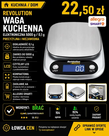 ELEKTRONICZNA WAGA KUCHENNA REVOLUTION LCD 5000g JUBILERSKA PRECYZYJNA 0,1g