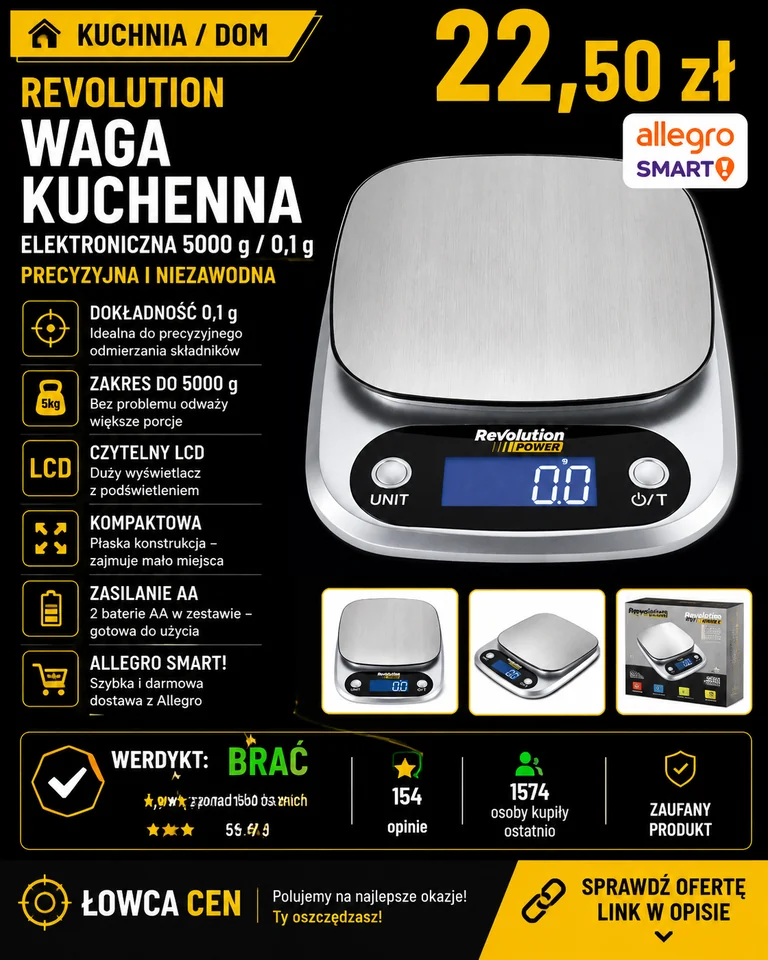 ELEKTRONICZNA WAGA KUCHENNA REVOLUTION LCD 5000g JUBILERSKA PRECYZYJNA 0,1g