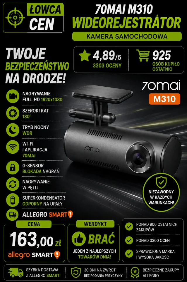 70mai wideorejestrator kamera samochodowa M310 Dash Cam Dark Gray