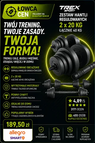 Hantle regulowane bitumiczne sztanga 40 kg zestaw hantli 2x20 kg Trex Sport