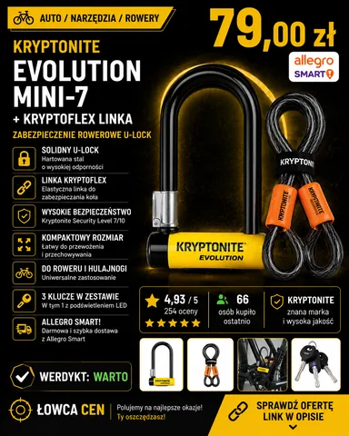 Zapięcie rowerowe Kryptonite U-Lock Evolution 7 Mini + KryptoFlex