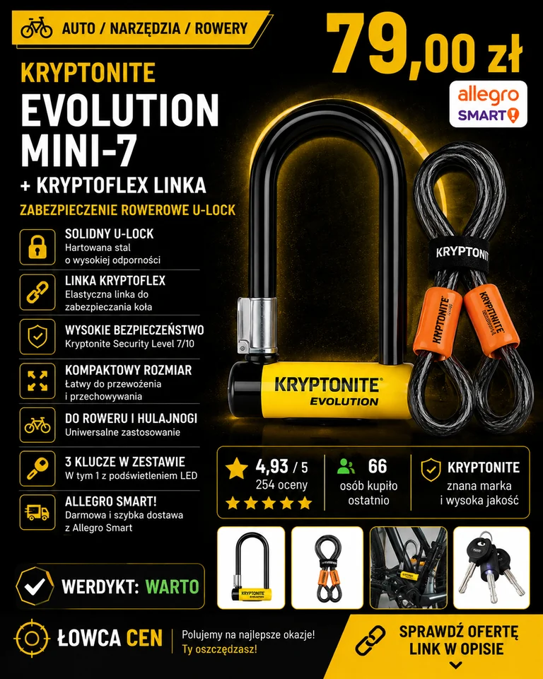 Zapięcie rowerowe Kryptonite U-Lock Evolution 7 Mini + KryptoFlex