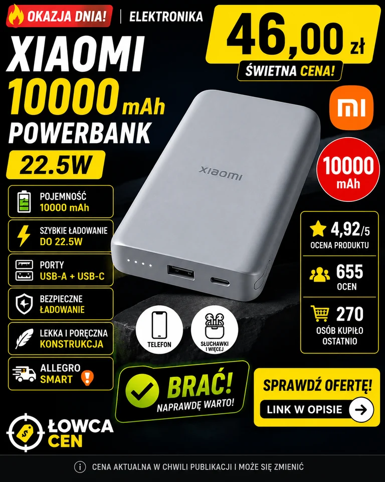 Powerbank Xiaomi 10000 mAh szary