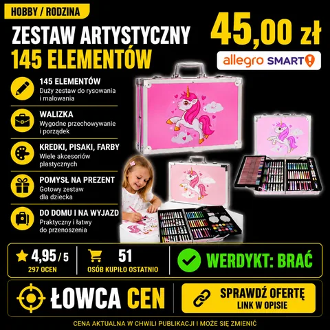 Zestaw artystyczny Artnico 145 el jednorożec róż