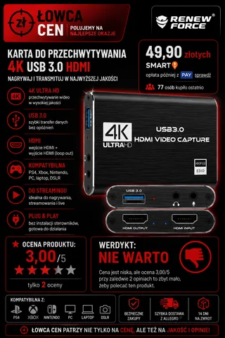 KARTA DO PRZECHWYTYWANIA GIER VIDEO GRABBER CAPTURE wideo 4K USB 3.0 HDMI