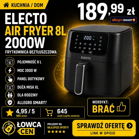 Frytkownica beztłuszczowa Electo 8L 2000W czarna z dotykowym panelem