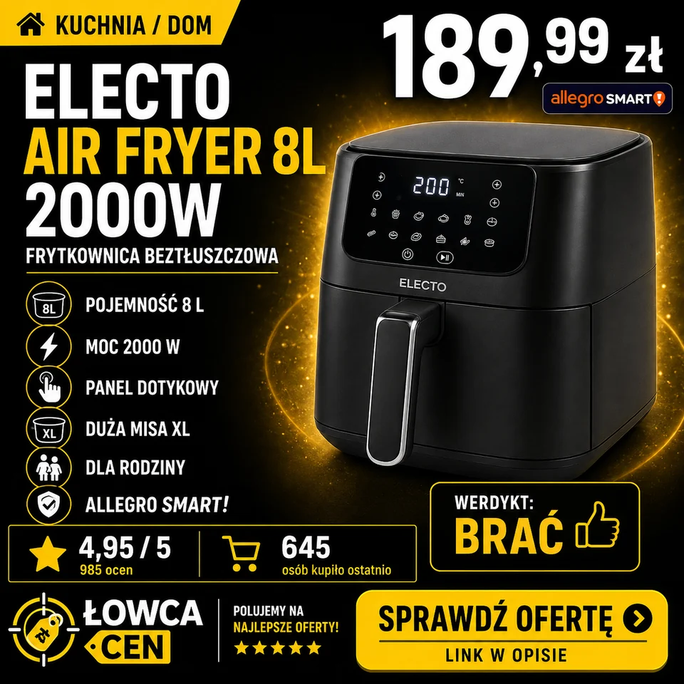 Frytkownica beztłuszczowa Electo 8L 2000W czarna z dotykowym panelem