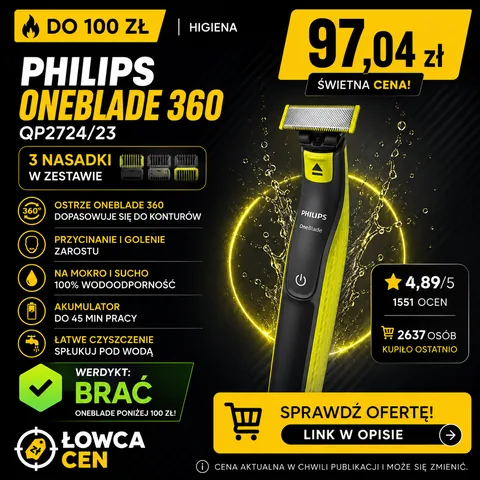 Golarka Philips OneBlade z ostrzem 360 i 3 nasadkami do zarostu QP2724/23