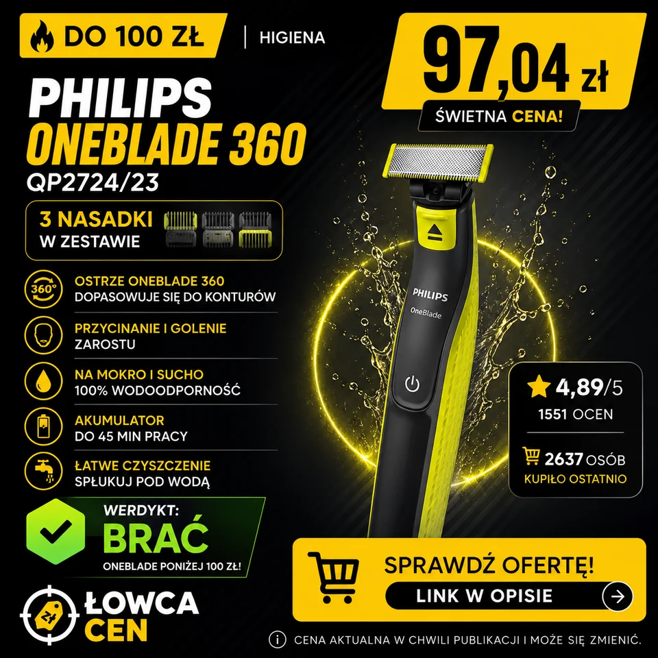 Golarka Philips OneBlade z ostrzem 360 i 3 nasadkami do zarostu QP2724/23