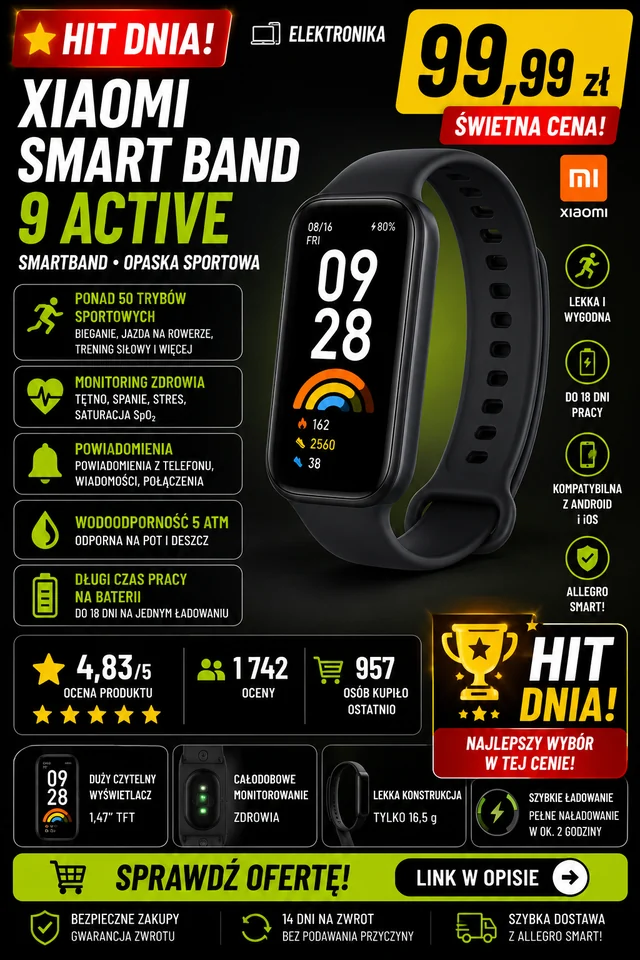 Smartband Xiaomi Smart Band 9 Active czarny