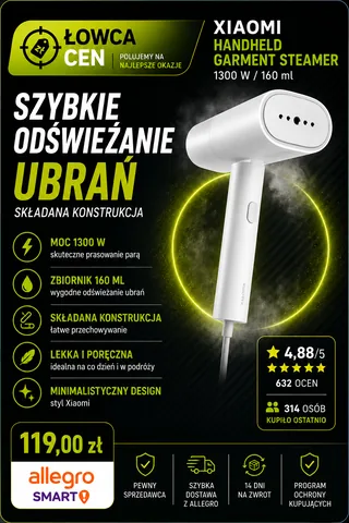 Parownica do ubrań Xiaomi Handheld Garment Steamer 1300W biała
