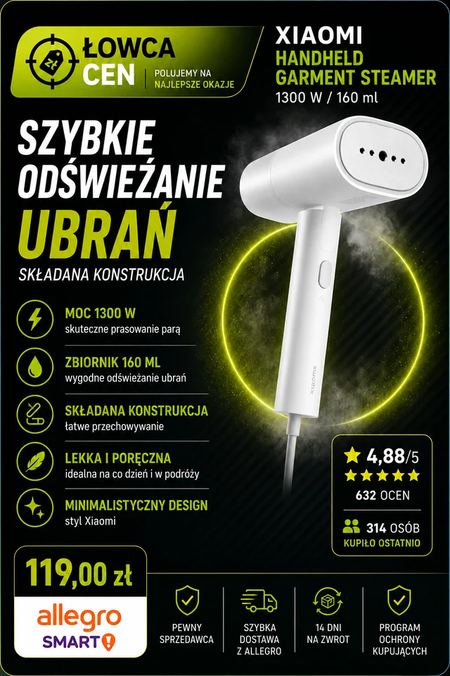 Parownica do ubrań Xiaomi Handheld Garment Steamer 1300W biała