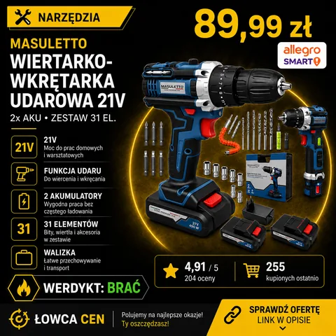 Wkrętarka akumulatorowa Masuletto 21 V 2x2,6 Ah udarowa z walizką