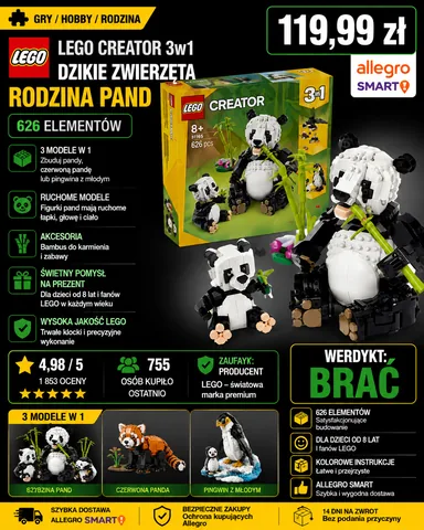 LEGO Creator 3 w 1 Dzikie zwierzęta: rodzina pand 31165