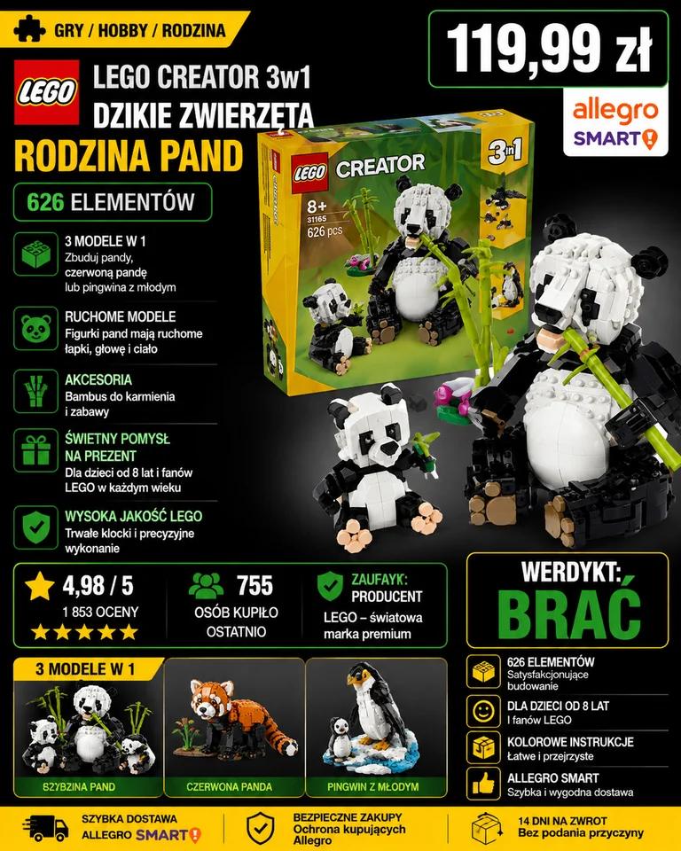 LEGO Creator 3 w 1 Dzikie zwierzęta: rodzina pand 31165
